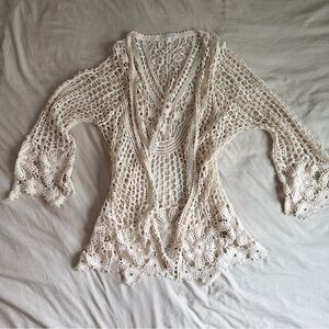 Crochet Open Cardigan Sweater - Cream